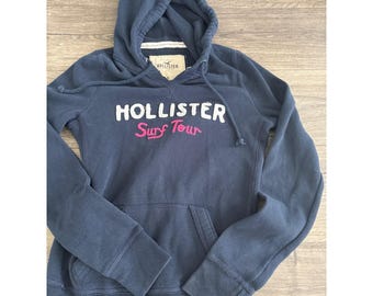 Vintage y2k Hollister Womens Navy Blau Surf Tour bestickter Pullover Hoodie