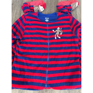 Nick & Nora Womens XL Sock Monkey Footed Schlafanzug Fleece Gestreifter Babybody Rot Blau Bild 1