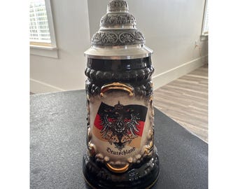 King Werk German Beer Stein Deutschland Eagle Crest Pewter Lid Handmade 6