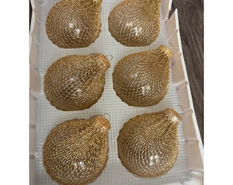 Vintage y2k Trim a Home Glass Gold Net Ball Christmas Ornaments Ball Shape