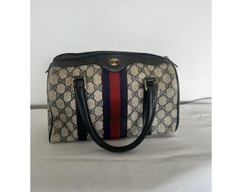 Vintage y2k AUTHENTIC GUCCI Boston Bag Purse Leather Signature GG 1980s
