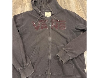 Vintage y2k Vans Mens Full Zip Jacket with Hoodie Gray Logo Graphic Skater Large