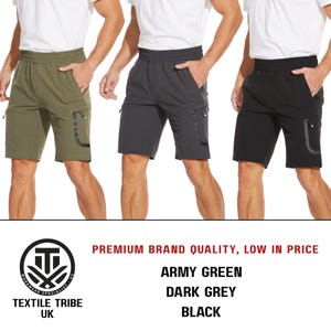 Mens Cargo Shorts Quick Dry | Utility Work Shorts M-2XL | Summer Gymwear, Outdoor Wear, Workwear | Army Green Dark Grey | Textile Tribe UK