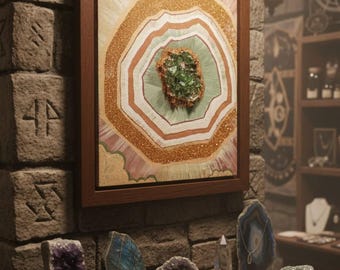 Arte de cristal inspirado en ágata y geoda sobre lienzo: decoración de pared única, hecha a mano, de 8 x 10 pulgadas