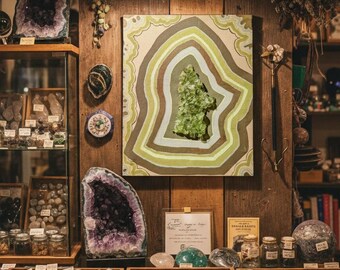 Arte de cristal inspirado en ágata y geoda sobre lienzo: decoración de pared única, hecha a mano, de 8 x 10 pulgadas