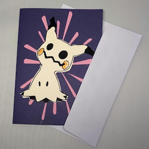Cartão de felicitações Mimikyu - Cartão em branco e lembrança inspirado em Pokémon dimensional em camadas