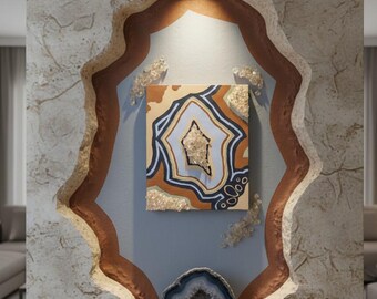 Arte de cristal inspirado en ágata y geoda sobre lienzo: decoración de pared única, hecha a mano, de 8 x 10 pulgadas