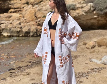Handvävd kimono i egyptisk bomull: Strandklänning