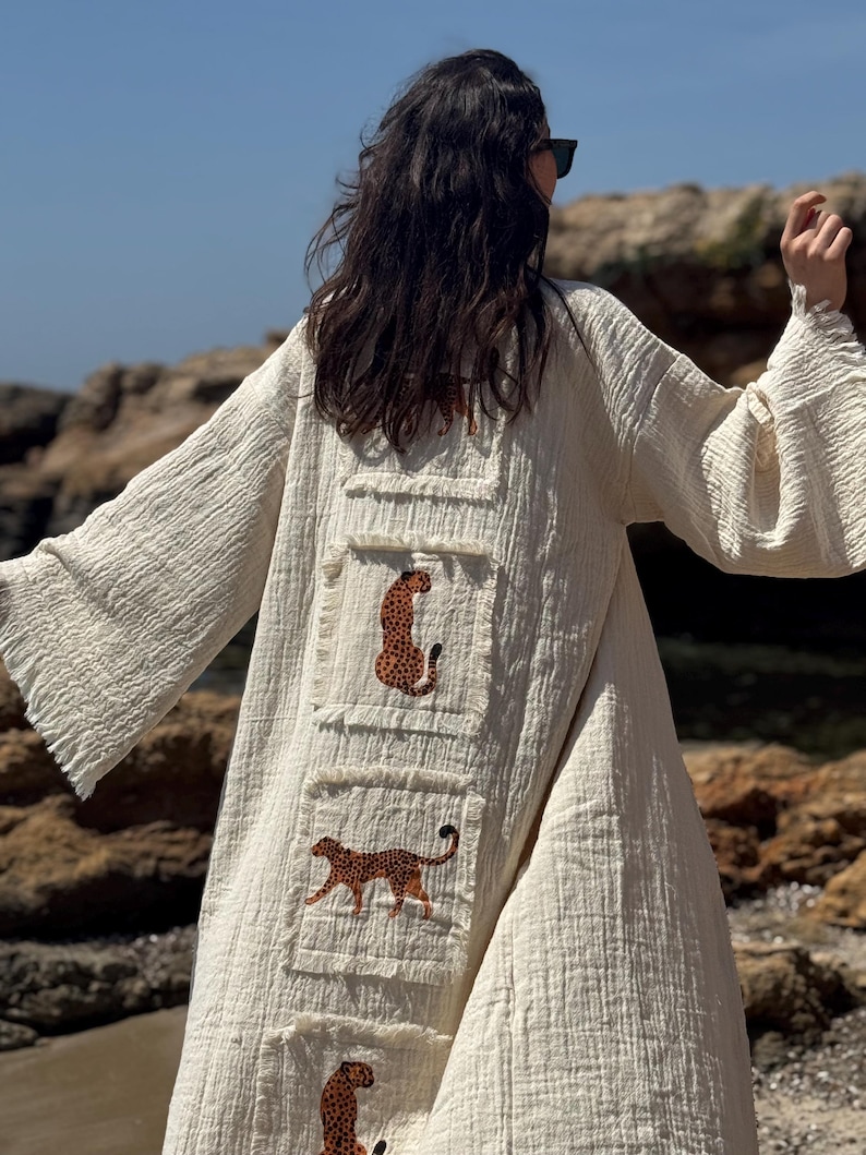 Frayed Robe Tiger Print Kaftan Robe: Handwoven Boho Beach Cover-up - Etsy