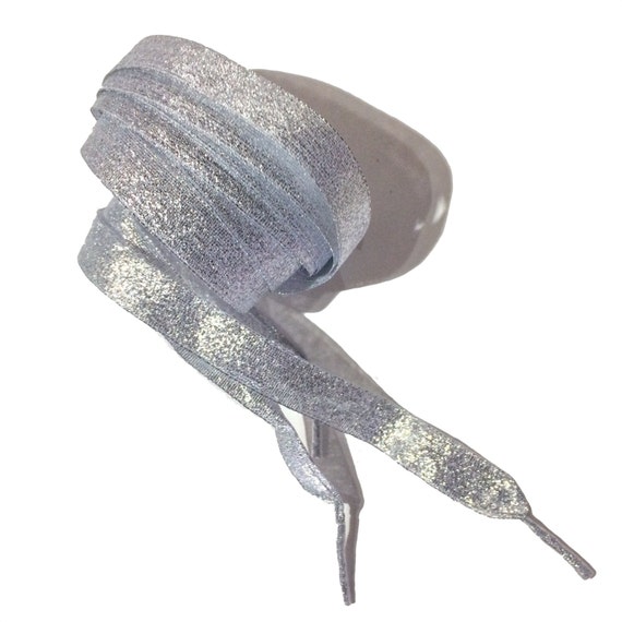 Silver Glitter Ribbon Shoelaces Pair Wedding Shoelaces Premium Etsy
