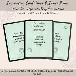 Afirmaciones Hipnóticas Profundas – Confianza y Poder Interior / Tarjetas de Reconexión / PDF + PNG Imprimibles / Autoayuda Digital