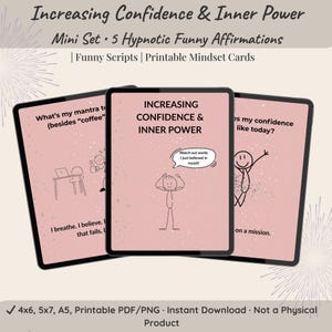 Tarjetas de Afirmación Divertidas para la Confianza y el Amor Propio / Minijuego de 5 / PDF+PNG Imprimible (5x7, 4x6, A5)