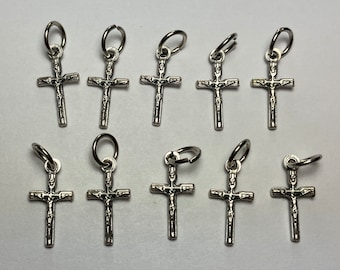10 Pieces Crucifix Charms - 17mm Tall, Tiny Size, INRI Crucifix, Rosary Parts, Crucifixes, Simple Style, Cross, Pendant, Religious, Italy
