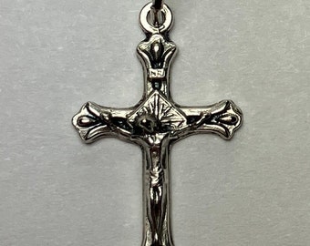 1 Crucifix Charm - 21mm Tall, Small Size, Silver Filled Oxidized Base Metal, Silver Color, Rosary Parts, Crucifixes, Calla Lily, Cross