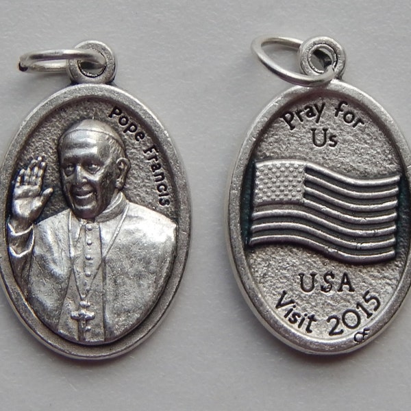 Patron Saint Medal Finding - Pope Francis, USA Visit 2015, Die Cast Silverplate, Silver Color, Oxidized Metal, Made in Italy, Charm