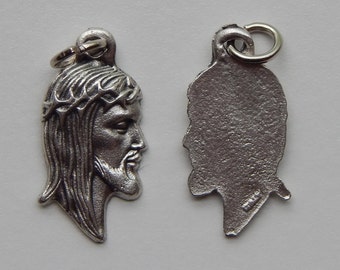 Patron Saint Medal Finding - Jesus, Crown of Thorns, Die Cast Silverplate, Silver Color, Oxidized Metal, Made in Italy, Charm