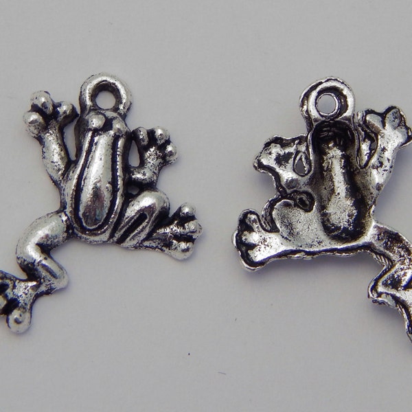 Jewelry Charms - Frogs, Pendants, Dangles, Animal, Metal, Silver Color, 20mm, 10 Pieces