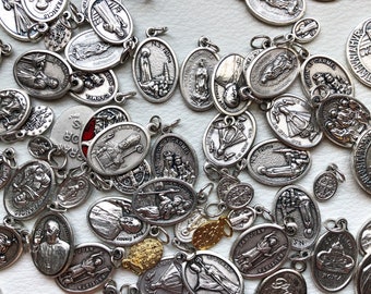 10 Patron Saint Medal Findings, Mixed Assortment, Die Cast Plating, Oxidized Metal, Religious, Hardware, Made in Italy, Assorted Sizes