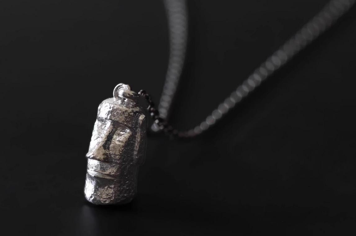 Sterling Silver S925 Original Artistic Unique Moai statues Easter Island portraits Pendant with Necklace or earrings 917