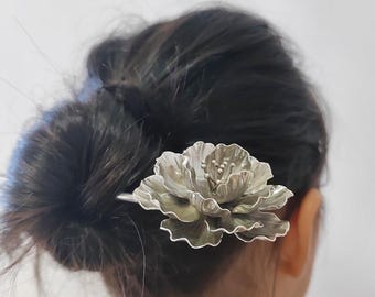 Fine 999 Silver or sterling s925 Handmade Original Artistic Asian style high-end peony Flower Hairpin Hair Stick Pin Accessories 936