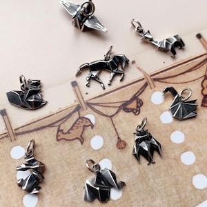 Ciondolo in argento Sterling 925 autentico, design originale retrò alla moda, gru di carta origami, elemento animale coniglio 912