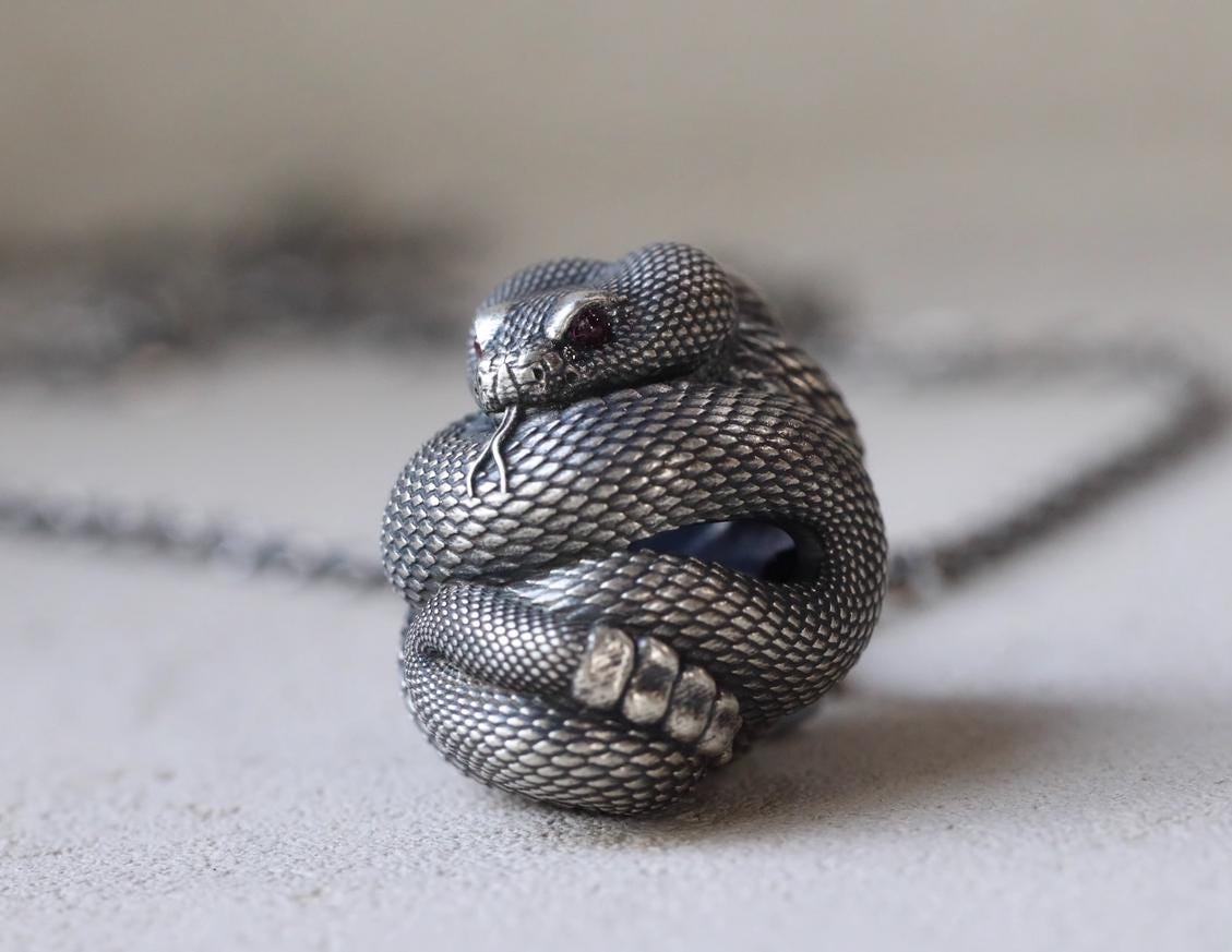 Sterling Silver 925 Original One of a kind rattlesnake snake pendant Birthday Gift 914