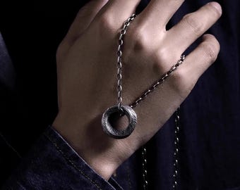 Genuine Silver 925 Original Design Vintage Retro Men Women Mobius round Pendant with FREE Titanium steel square chain 910