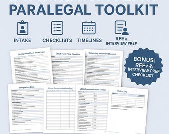 Immigration Law Paralegal Toolkit | Editable Legal Templates - Checklists - USCIS Forms, Timelines, RFE & Interview Prep