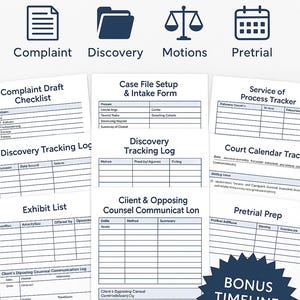 Civil Litigation Paralegal Toolkit | Editable Legal Templates | Checklists | Complaint, Discovery, Motions, Pretrial, Timeline