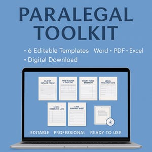 Paralegal Toolkit | Editable Legal Templates + Printables | Checklists, Logs, Forms, Bonus Case Sheet | Instant Download | Excel Word