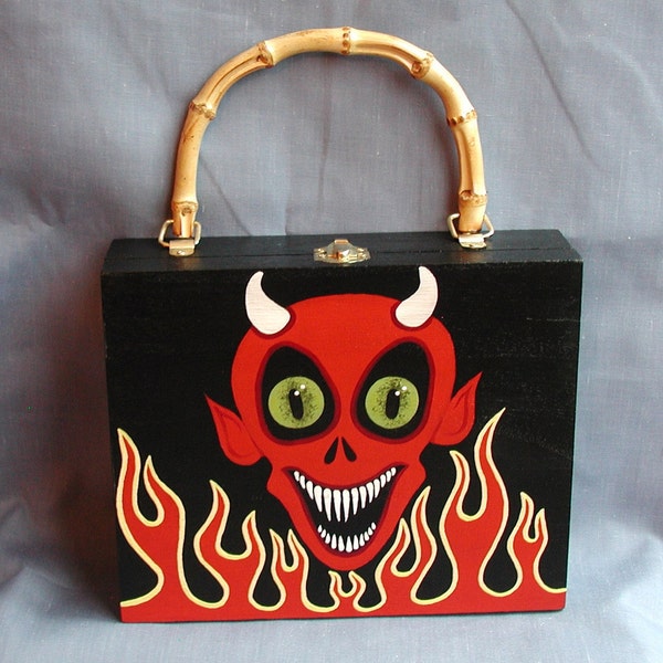 SALE Creepy Cute Halloween Devil Original Handpainted Wood Purse