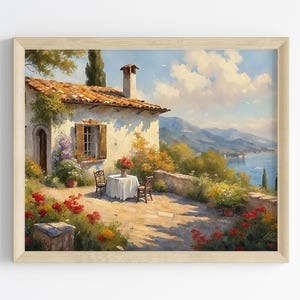 Serene Coastal Cottage by the Sea, Tranquil Landscape Art, Wall Decor, Printable Instant Download, SO1186
