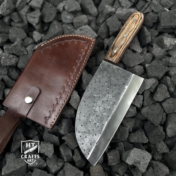 Hand Forged Carbon Steel Serbian Cleaver Chef Knife, Handmade Butcher Knives, Meat Chopper Knife, Gift for Him, Anniversary Gift Knives USA