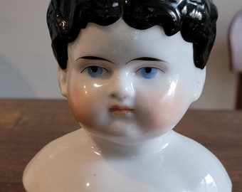 Large 5in Antique China Head Boy or Girl (no body) 1800s German Low Brow - Display as is or make your own doll