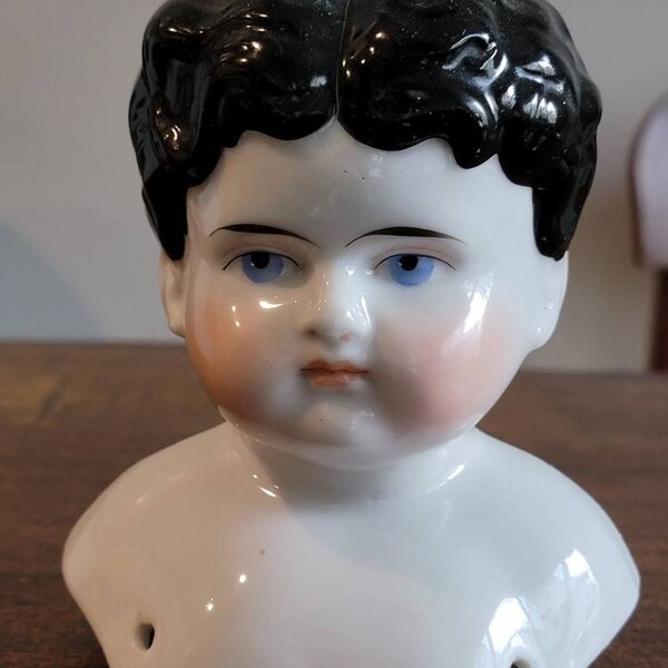 Large 5in Antique China Head Boy or Girl (no body) 1800s German Low Brow - Display as is or make your own doll