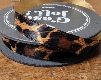 TWO rolls Roll of C'est Joli! Paris Satin Ribbon from France - Feline or Leopard Print 3.28 Yards 3/8 Inch Wide - French Decor