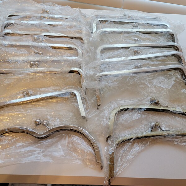 Bulk lot of 17 New Purse Frames - 8 inch wide - FREE SHIP -Variety of shapes - Kisslock Clasp