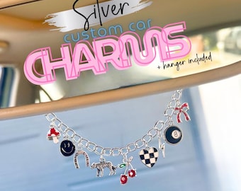 Silver Custom Car Mirror Charm | Personalized Rearview Mirror Charm | Choose 7 or 9 Charms | Cute Silver Car Accessory