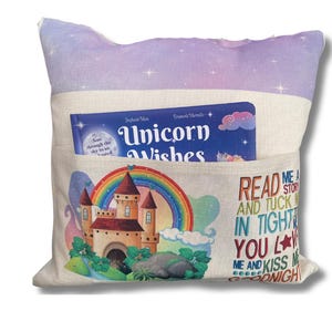 Personalized Storybook Pillow, Kids Reading Pillow with Pocket, Baby Shower Gift, Custom Nursery Decor, Unique Book Pillow