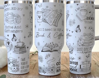 Book Lover Tumbler 40oz  | Geschenk für Buchliebhaber | Thermobecher Book and Coffee | Lesetasse | Leseratten | Geschenkidee | Bücherfan