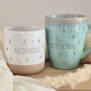 Keramiktasse frech ABCDEFUCKYOU, Lustige Statement Kaffeetasse, Geschenk Freunde Kollegen  Humorliebhaber, witziges Geschenk, Mittelfinger