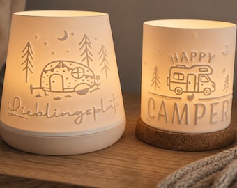 Camper Windlicht Wohnmobil oder Wohnwagen | Camping Deko | Wohnaccessoire | LED Teelicht Deko | Geschenk für Camper & Campingfans