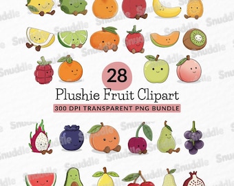 Plushie Fruit Clipart Set: Health & Diet, Transparent Background, Stickers, Scrapbooking, DIY