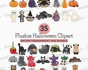 Plushie Halloween/Spooky Clipart Set: Transparent Background, Stickers, T-Shirt, Scrapbooking, DIY