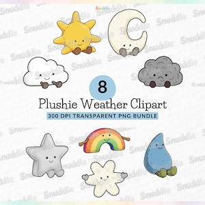 Paquete de imágenes prediseñadas de peluches del clima: fondo transparente, pegatinas, álbumes de recortes, bricolaje