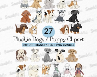 Plushie Dogs / Puppy Clipart Set: Animals, Pets, Transparent Background, Stickers, Scrapbooking, DIY
