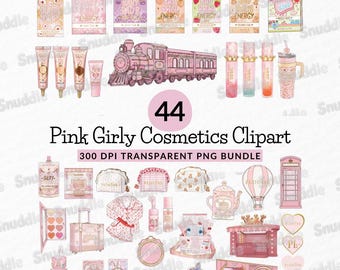Pink Girly Cosmetics Clipart: P Louise, Stickers, Cake Topper, Scrapbooking, DIY (Digital Download)