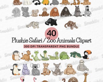 Plushie Safari/Zoo Animals Clipart Set: Transparent Background, Stickers, Scrapbooking, DIY