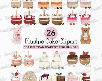 Expanded Plushie Cake Clipart Set: Transparent Background, Stickers, Scrapbooking, Birthday