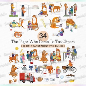 Imágenes prediseñadas de la Fiesta del Té del Tigre: Libro de cuentos, fondo transparente, pegatinas, scrapbooking, cumpleaños, manualidades.